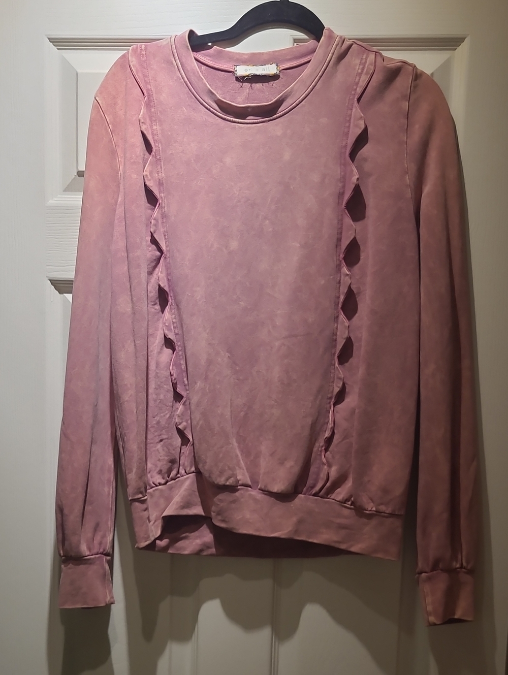 Anthropologie Washed Mauve Ruffle-Trim Sweatshirt